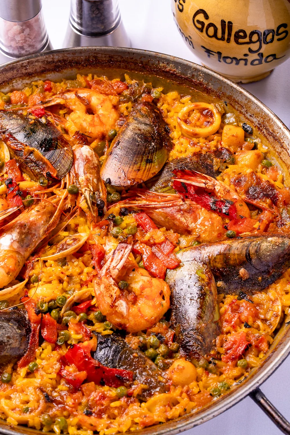 Seafood paella heavy with the day's catch at Los Gallegos Miami